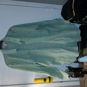 Michael Kors Green and White Striped Linen-Like Blouse